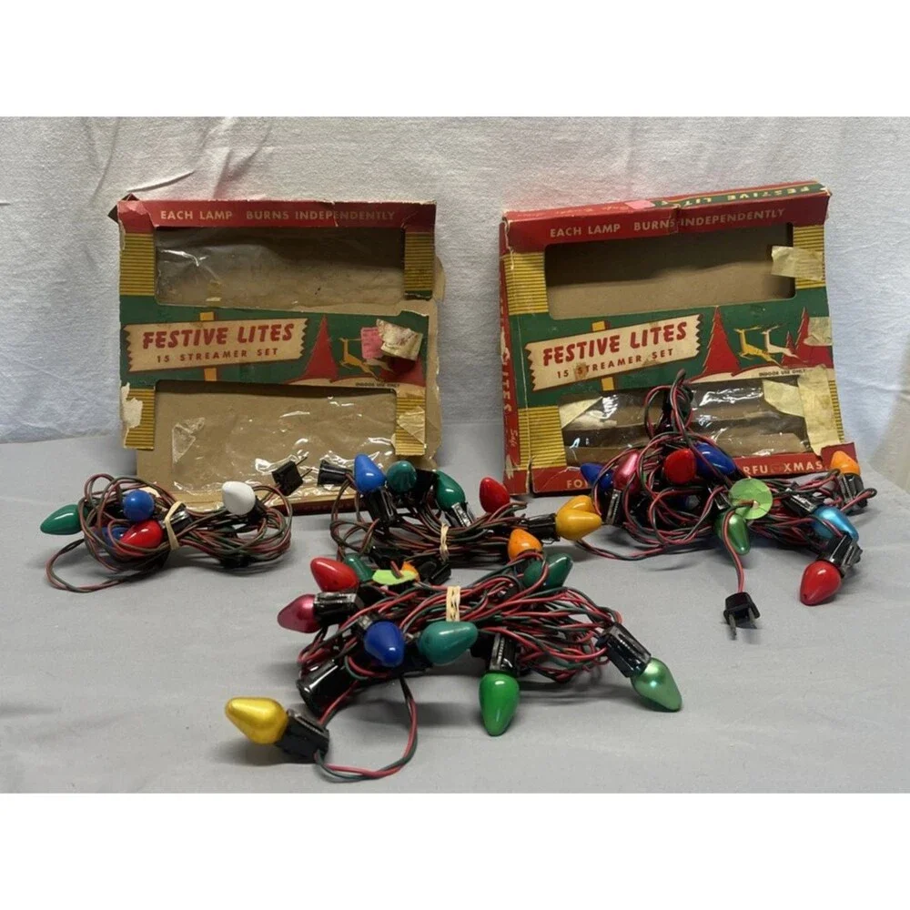Vintage lot 4 Four Strands Christmas Lights C-9 2 - 15 bulb 2- 7 Bulbs Working